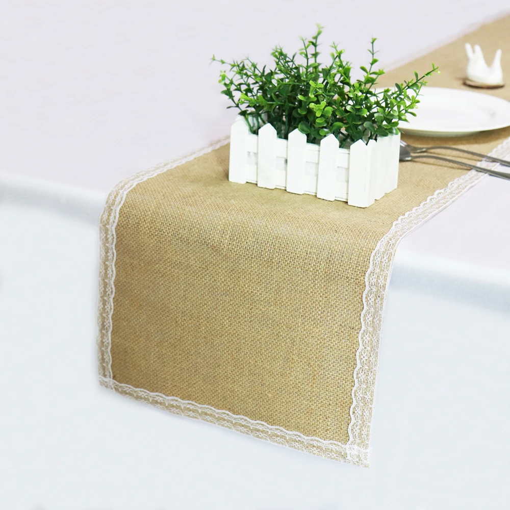 1pcs Linen Lace Table Runner Pastoral Style for Home Hotel Birthday Holiday Family Wedding Party Decoration Christmas Decor |