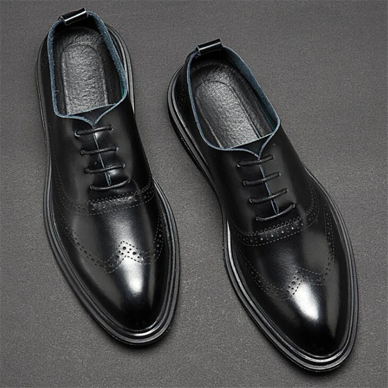 

Handmade Genuine Leather Business Shoes for Man Formal Dress Shoes Men Classic Pointed Toe Oxfords Male Retro Bullock Shoes