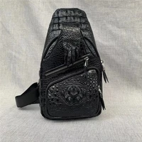 authentic exotic alligator skin mens casual chest bag small travel purse genuine real crocodile leather male cross shoulder bag