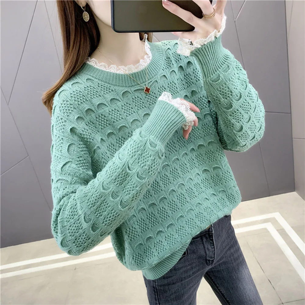 

Pullover Women lace stitching short sweater women spring autumn 2021 new loose women's knit sweater for outerwear