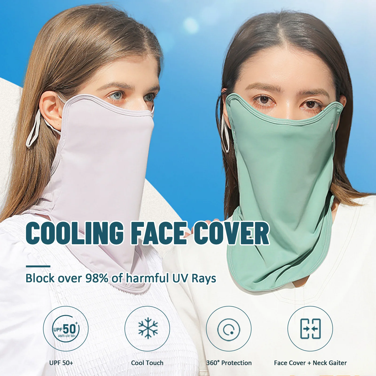 

Чехол для лица с УФ-защитой и петлей для шеи, бандана для улицы, бега, пешего туризма, езды на велосипеде, дышащий пыленепроницаемый регулиру...