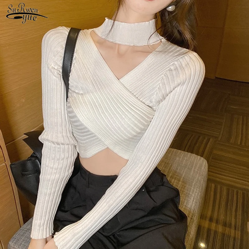 

Spring New White Blouse Women Cross V Neck Solid Female Sexy Shirt Tops Long Slevee Casual Blouses Femme Clothing Blusas 13312