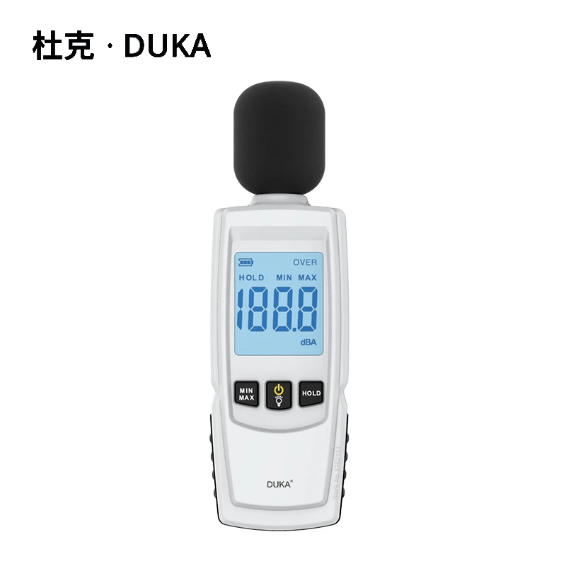 

DUKA Noise Measuring Instrument Mini Digital Audio Sound Level Meter Decibel Meter With LCD Screen Backlight Alarm Condenser Mic