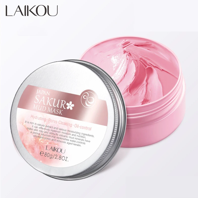 

LAIKOU Japan Sakura Clay Mask Deep Cleansing Whitening Repair Skin Mud Korean Face Mask Oil Control Shrink Pores Skin Care 80g