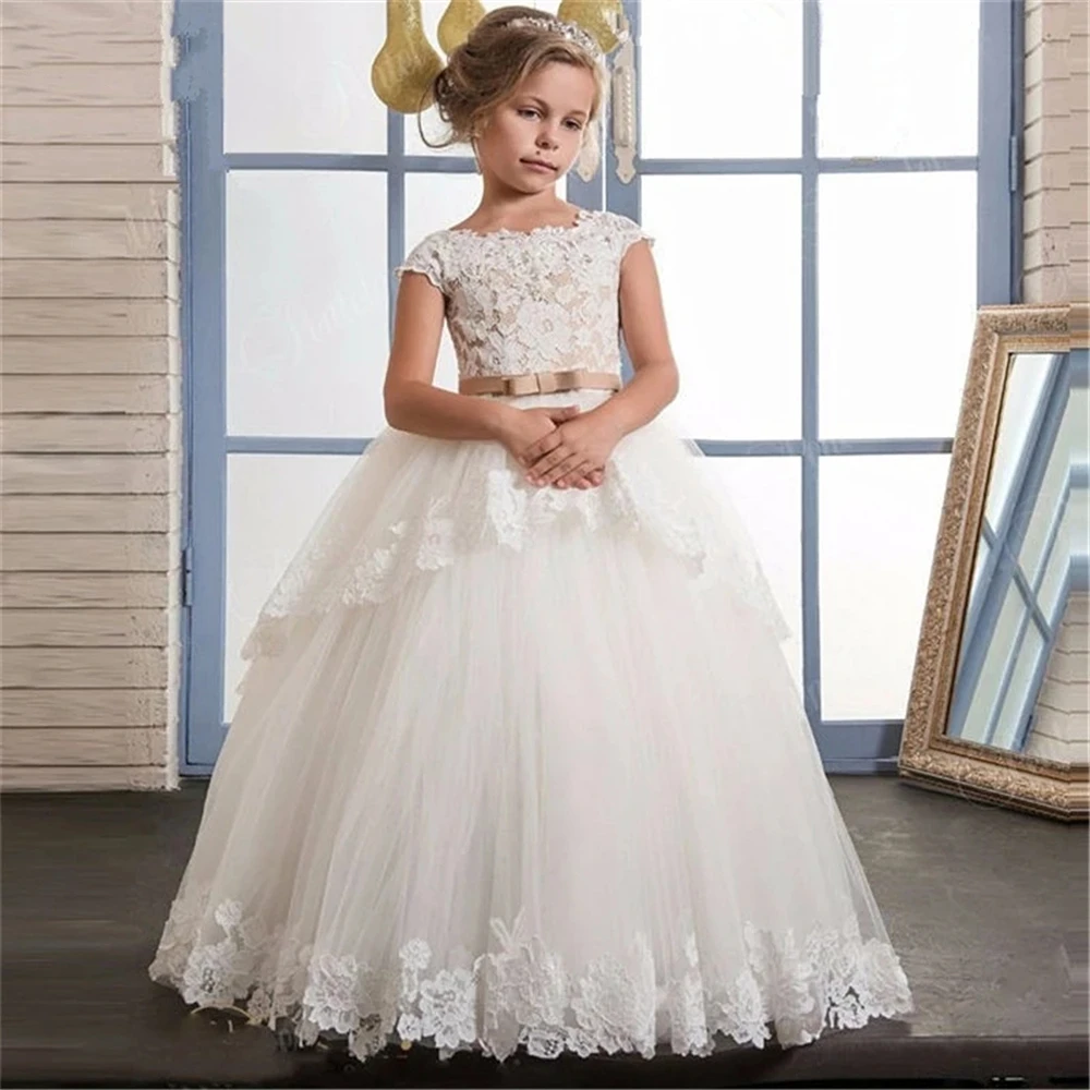 

White Lace Flower Girls Dresses For Wedding Pleated Ruffles Girls First Communion Dresses Girls Special Occasion Dresses