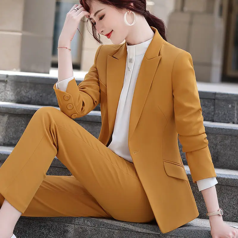 

Elegant Women Pant Suits Formal Uniform Office Ladies Business Work Jacket Suit Female 2 Piece Pants Blazer Set Plus Size 4XL