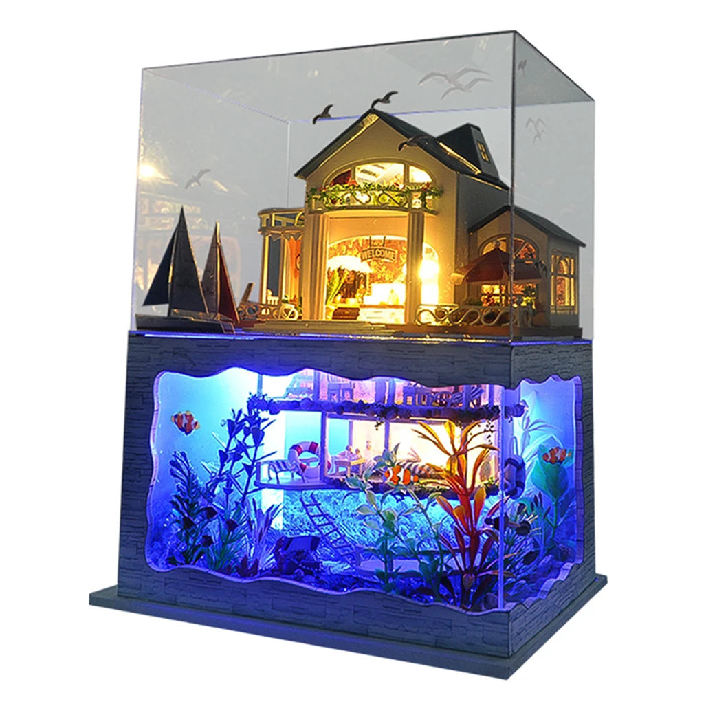 

Doll House Furniture Mini Wooden Hawaii Villa Cottage House Self Assembled