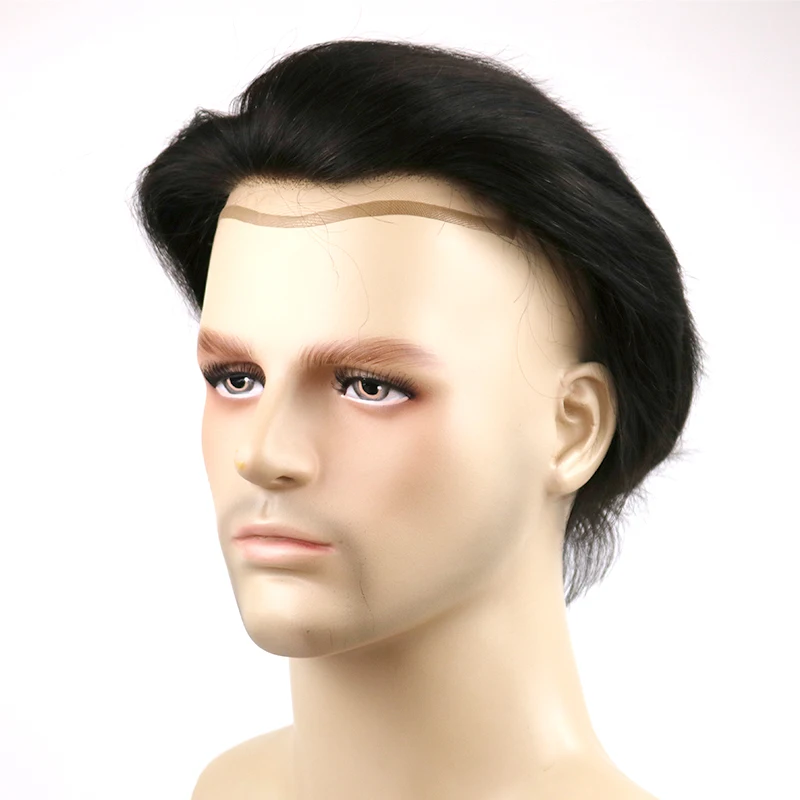 Парик для мужчин Супер тонкая сварная французская кружевная основа с ПУ