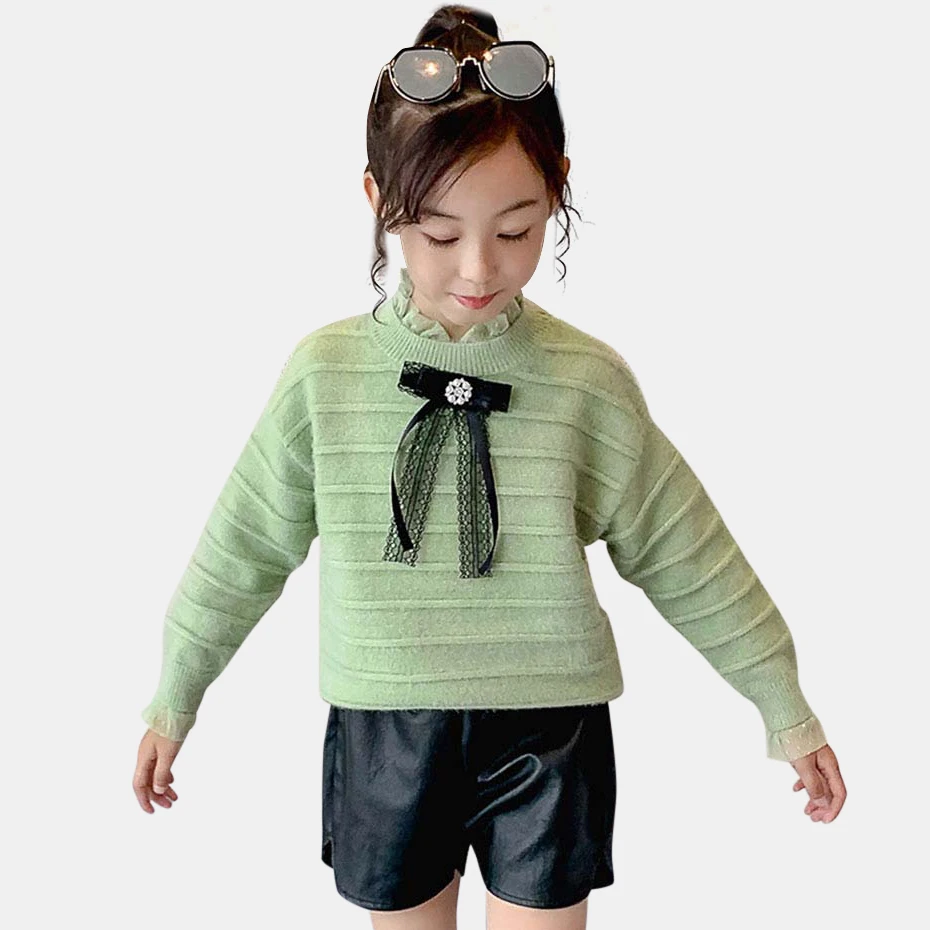 Свитер для девочек толстый теплый свитер-пуловер модный свитер с кружевным