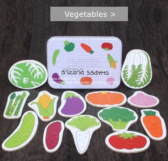 MG149-07-Vegetables Деревянные игрушки для детей детские деревянные пазлы с железной коробкой насекомое ферма животные Монтессори игрушки для девочек мальчиков MG149 - Цвет: MG149-07-Vegetables