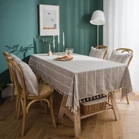 solid embroidery striped design tablecloth with tassel rectangle table cover for dinning tabletop buffet decor