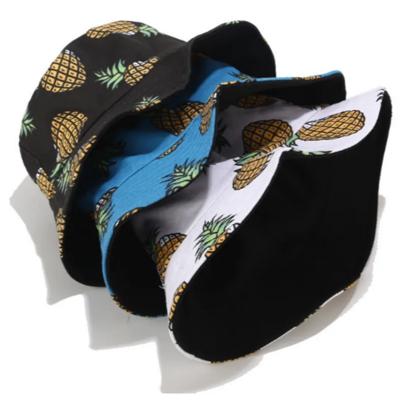 Панама с принтом ананаса Женская двусторонняя хлопковая шляпа изображением