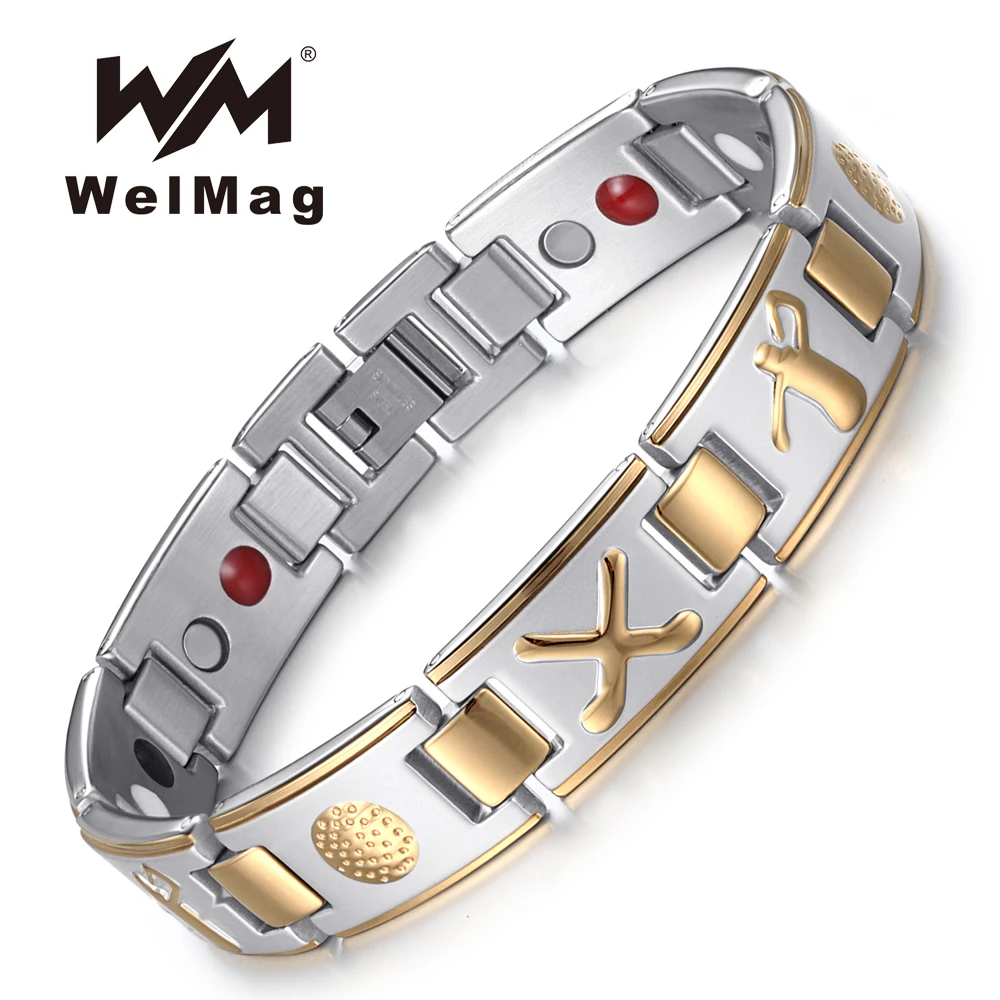Welmag new fashion therapy bracelets for unisex stainless steel gold charm magnetic bracelet health care jewelry gift | Украшения и