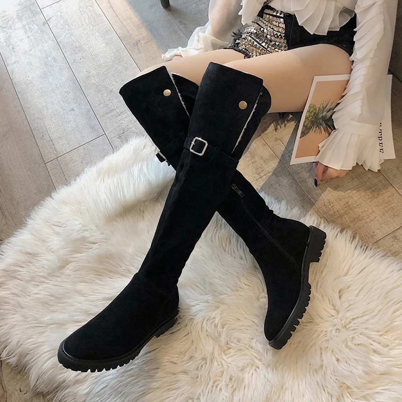 Rimocy/женские Сапоги выше колена с пряжкой теплая плюшевая зимняя обувь на