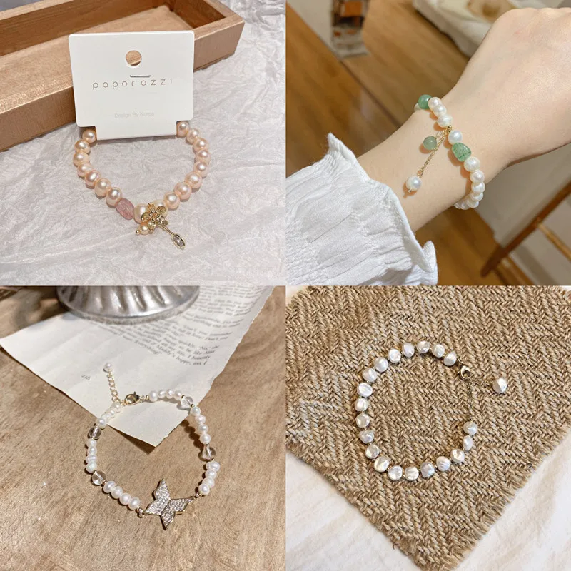 

Корейский модный браслет из пресноводного жемчуга, Женская Бабочка в стиле барокко, простой и регулируемый браслет, оптовая продажа