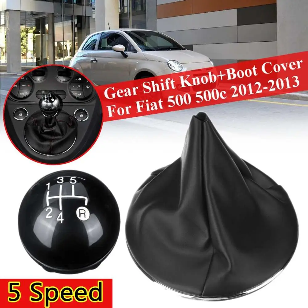 Gear Knob And Cover 5 скоростей MT ручка переключения рулевого механизма автомобиля палка С Пылезащитным чехлом для Fiat 500 500c 2012 2013 Sitck головной кожаный глянцевый черный колпачок Замена - Название цвета: Gear Knob And Cover