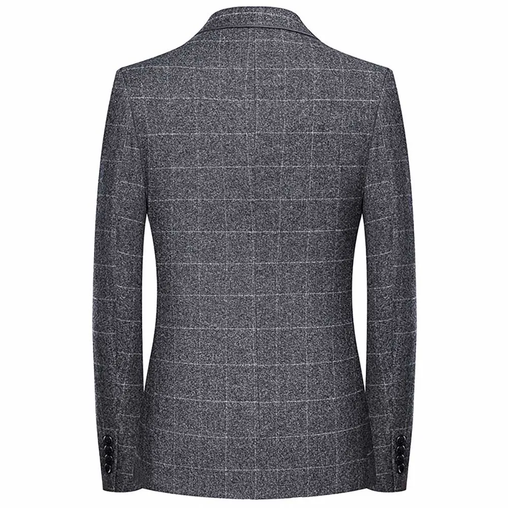 Модный клетчатый костюм Блейзер мужской повседневный приталенный премиальная