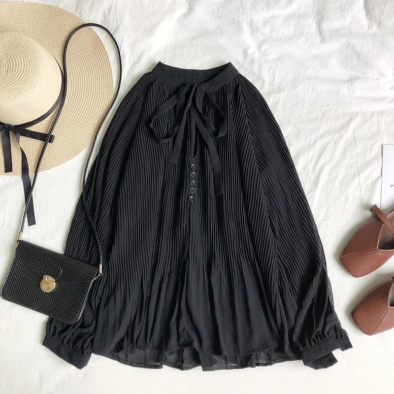 Осенняя Женская плиссированная шифоновая рубашка HISUMA с рукавами-фонариками и