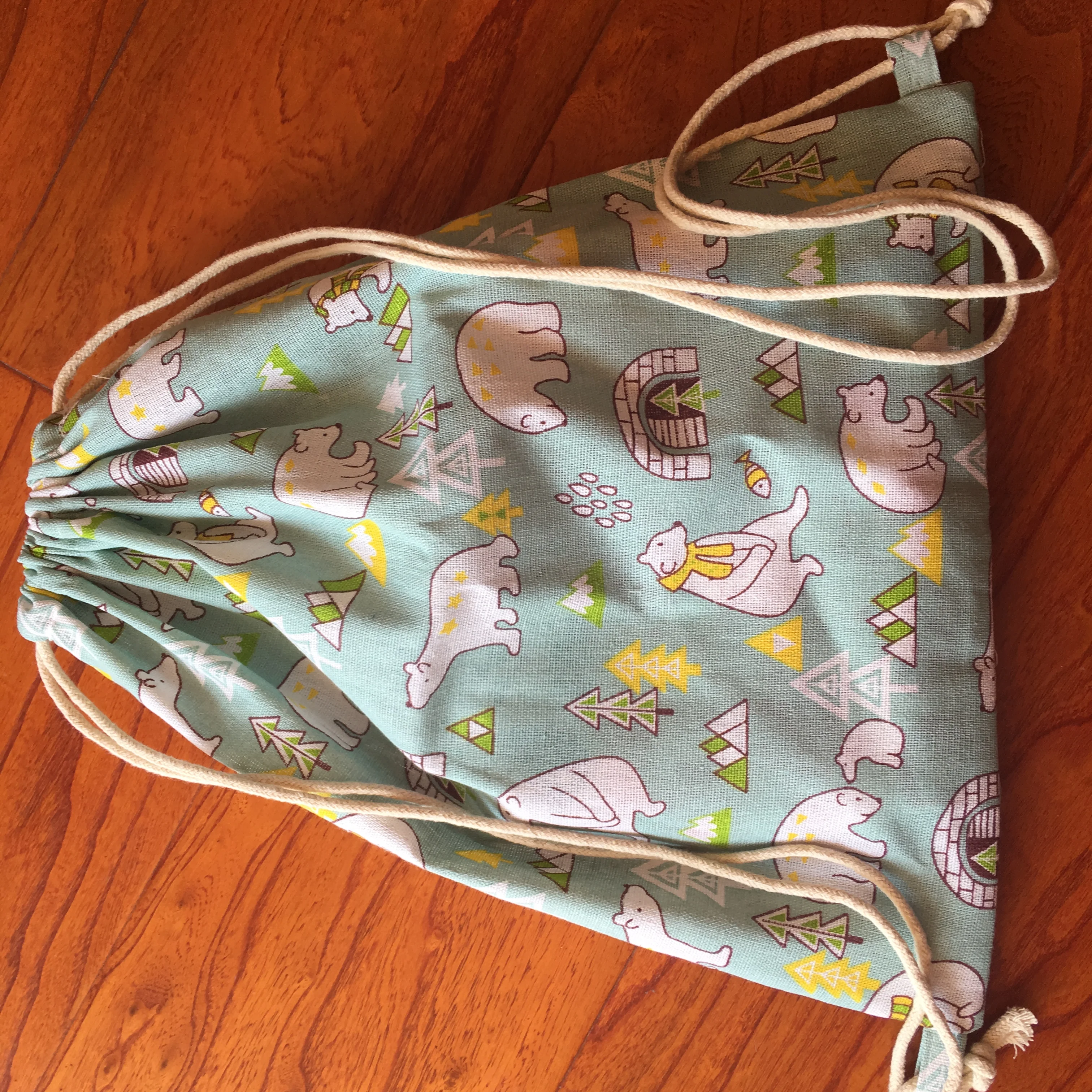 Экологичный рюкзак из хлопка и льна на шнурке сумка для книг обуви с белым