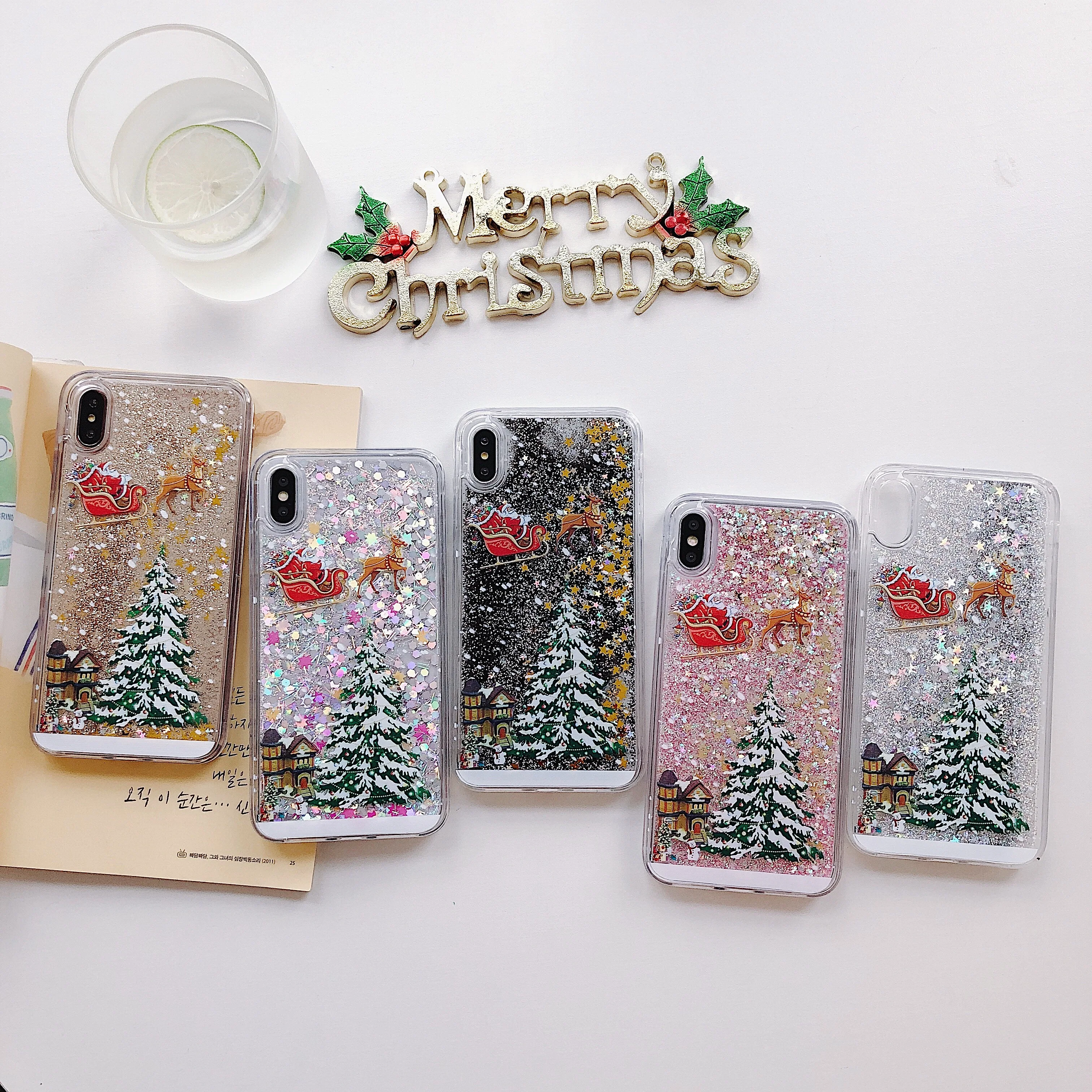 For Samsung Note 8 9 10 Pro Note10 Christmas liquid Sequin Santa elk Silicone Cover for Galaxy S7 Edge S8 S9 Plus S10 Lite Case |