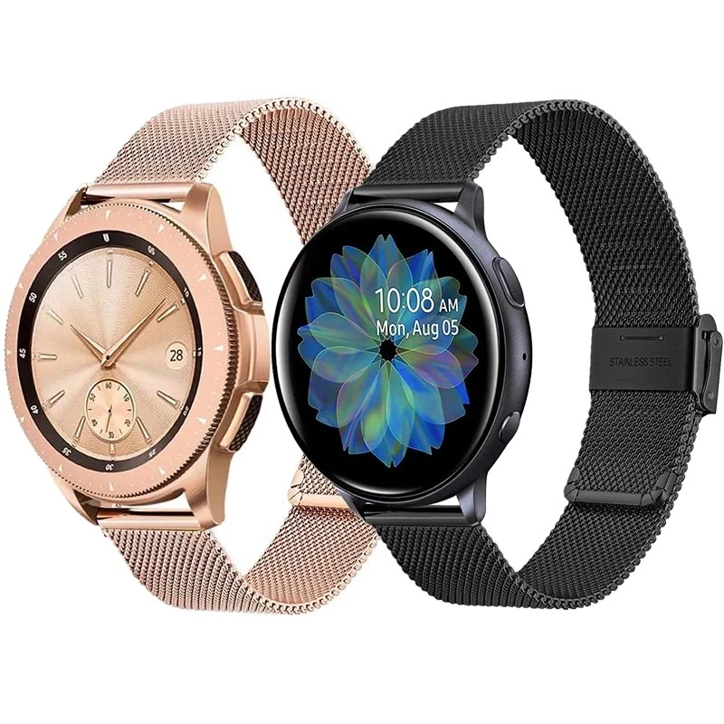 Business Replacement Mesh Strap 18mm 20mm 22mm for Samsung Galaxy Watch 42mm 46mm SM-R800 SM-R810 Rose Gold Metal Strap Band