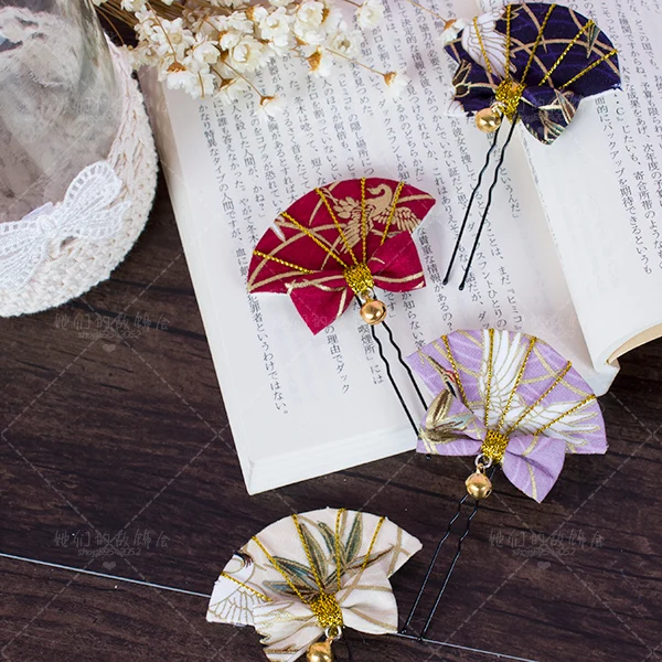 

Japanese Zephyr Headwear Lolita Girl Hairpin Bowknot Crane Bells Side Clip U-shaped hairpin Handwork Hair Accessories Classical