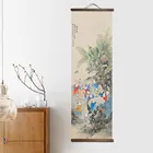 В китайском стиле с цветочным узором зеленых растений декоративная картина на холсте плакаты спальня гостиная стены искусства твердой древесины прокрутки картины