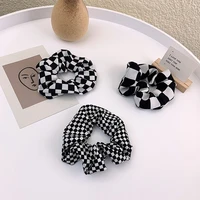 korean plaid scrunchie elastic hair rubber bands for women girl holiday headwear ponytail hair accessories black white plaid
