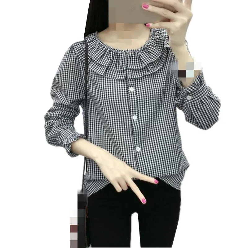 B1871 2019 Весенняя новая стильная женская кукольная рубашка с воротником и длинным