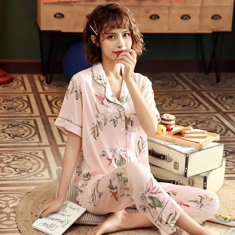 

Пижама женская с короткими рукавами, чистый кардиган из хлопка и шелка, костюм из чистого шелка красного цвета для студентов, на лето