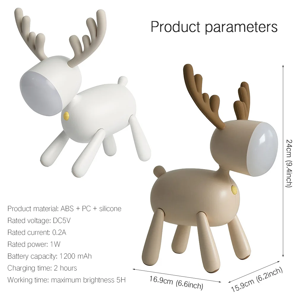 

Elk Deer Rotary Night Light Animal Cartoon Dimmable Desk Lamp USB Rechargeable Adjustable Cute Deer LED Night Lights