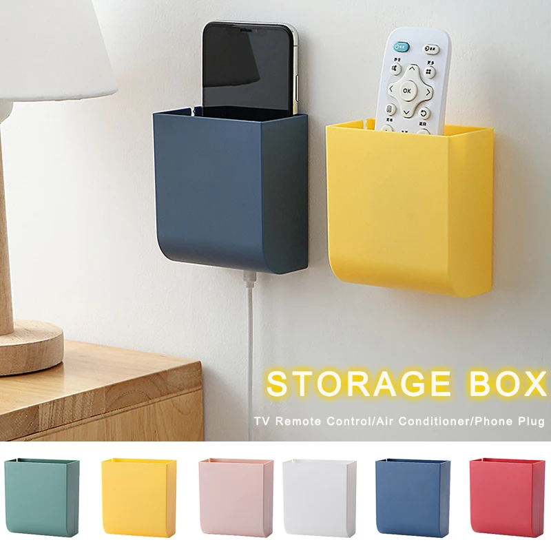 

Wall Mounted Organizer Case Punch Free TV Remote Control Air Conditioner Storage Box Phone Plug Wall Holder USB Charging Stand