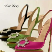 doris fanny big size slingback high heels crystals buckle stiletto party white wedding shoes women pumps