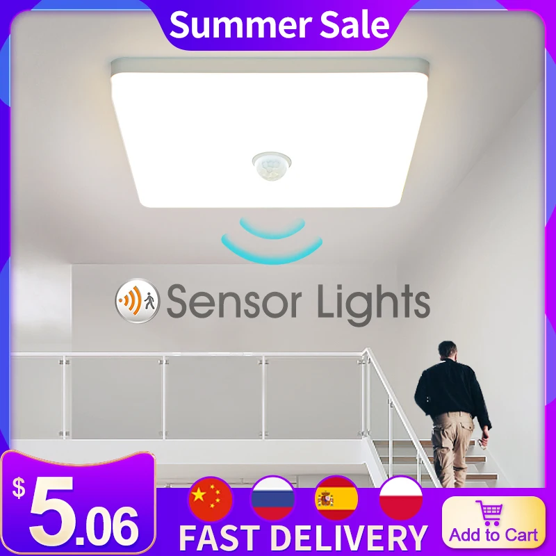 

LED Ceiling Lights PIR Motion Sensor Smart Home Lighting AC85-265V 9W 13W 18W 24W 36W Ceiling Lamp For Room Hallways Corridor