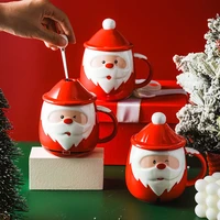 ins creative santa claus ceramic cup milk coffee mug cup with lid spoon drinkware cup christmas decoration new year gifts