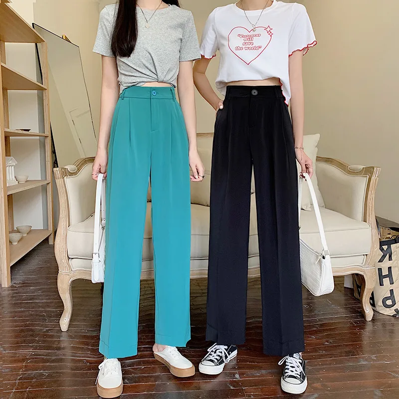 

Limiguyue Korean Style Women Suit Pants Summer Thin High Waisted Trousers OL Style Elegant Blazer Bottoms Wide Leg Pants K1729