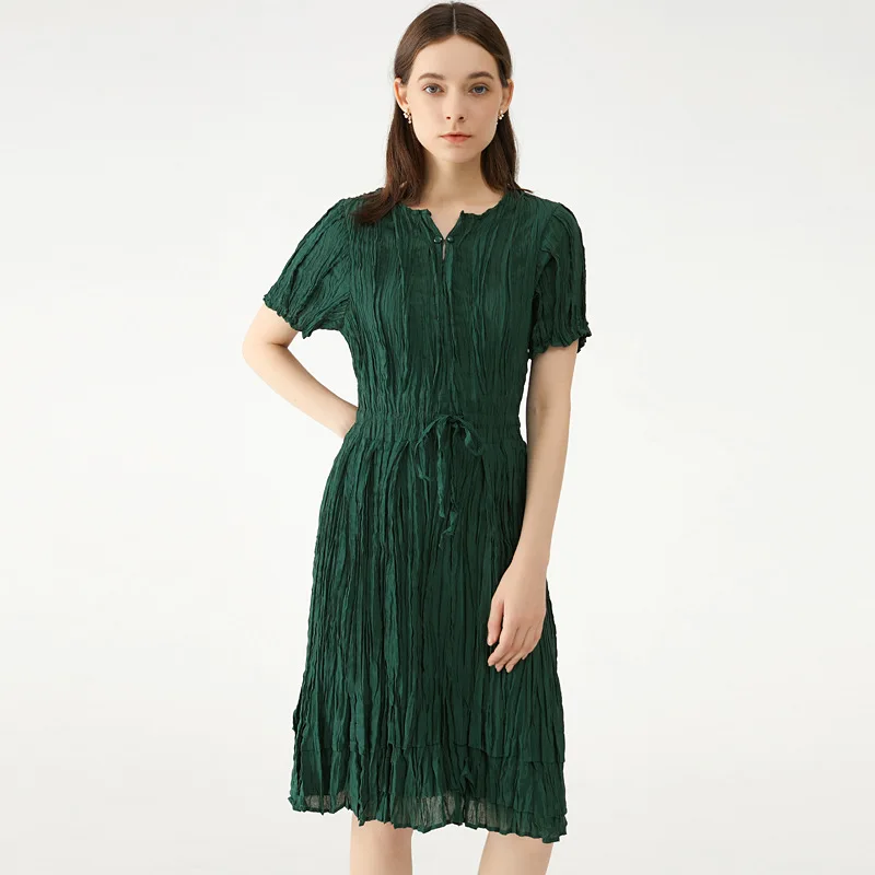 

2021 New Korean Solid Color Hand Grabbing Pleated Dress For Women