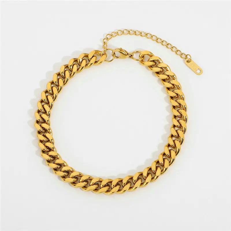 

HelloLook 8mm Miami Cuban Chain Bracelet Ladies 18K Gold Plated Stainless Steel Bracelet Drop Shipping