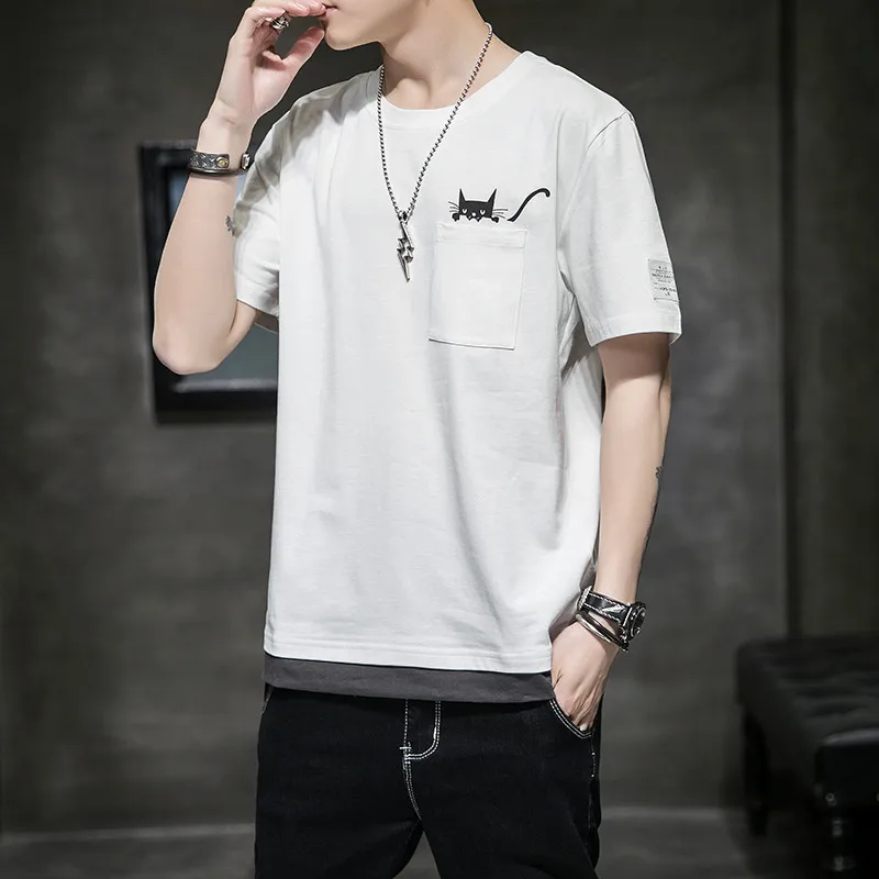 Мужская футболка с короткими рукавами летняя из чистого хлопка круглым