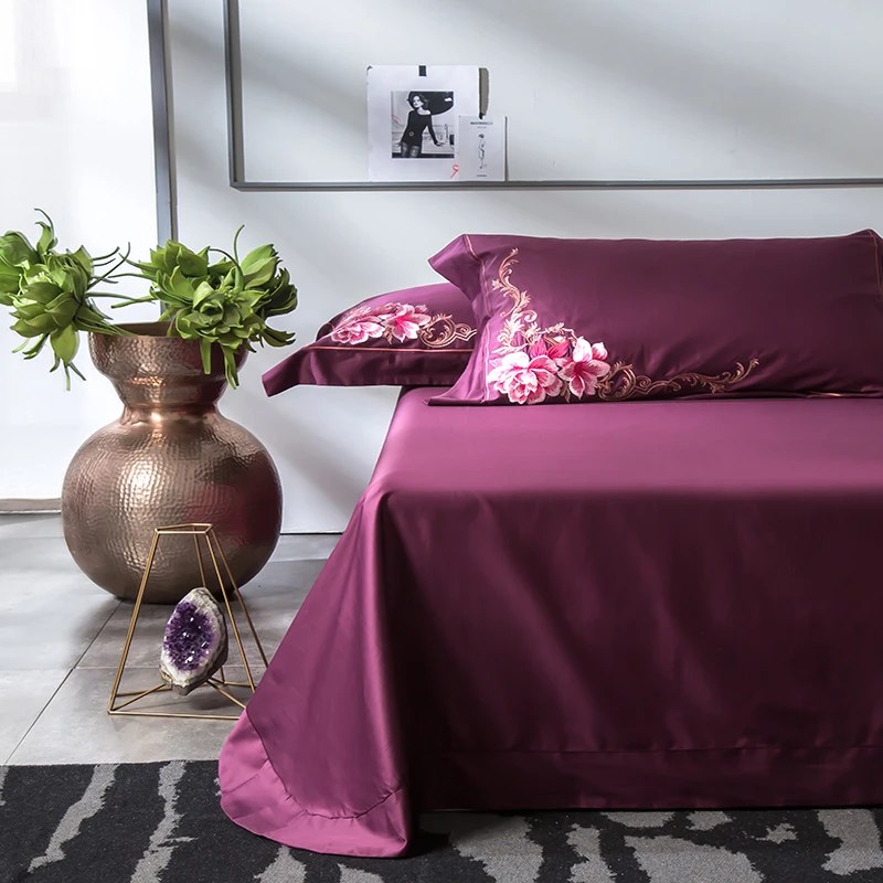 Фиолетовый розовый синий 4 шт Египетский хлопок роскошный комплект постельного