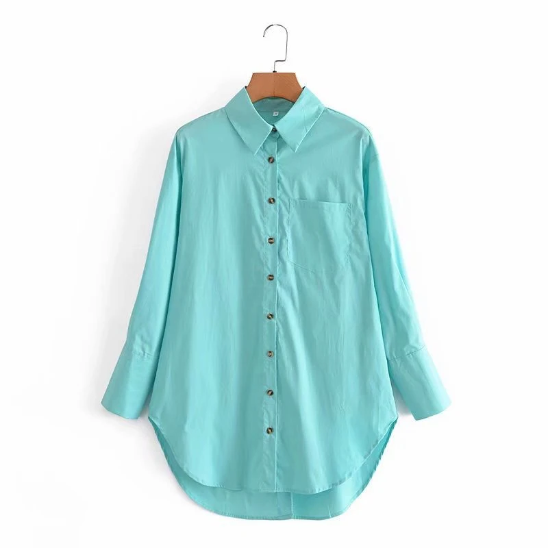 

Women Oversized T-shirt Casual Turn-down Collar Long Sleeve Single Breasted Back With Slit Bandage Blouse Solid Loose Top Summer