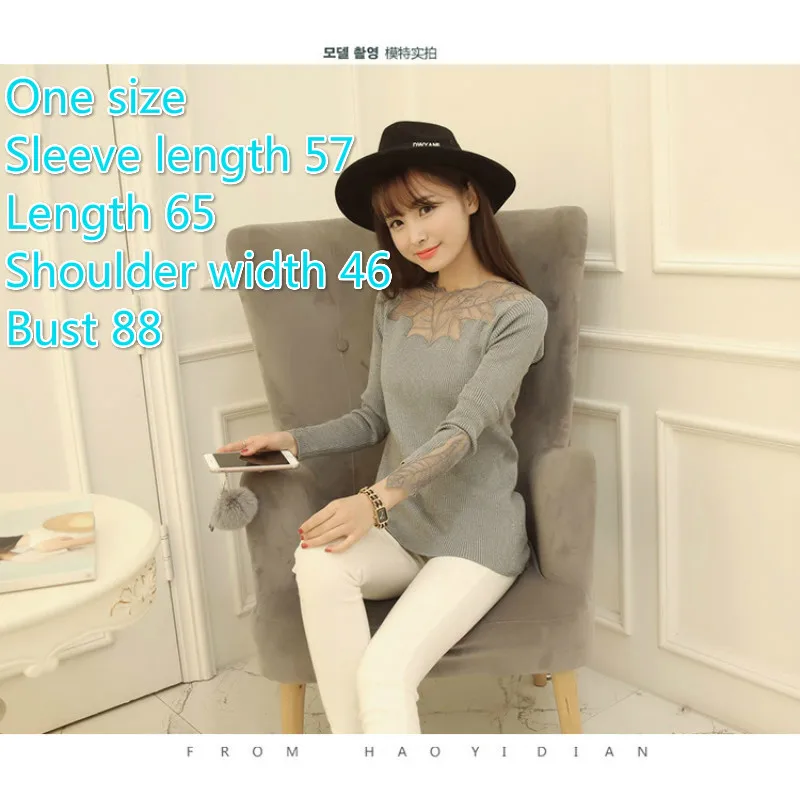Elegant long-sleeved beaded women's lace shirt crochet shirt mesh shirt women's clothing S-5XL - Цвет: Серый