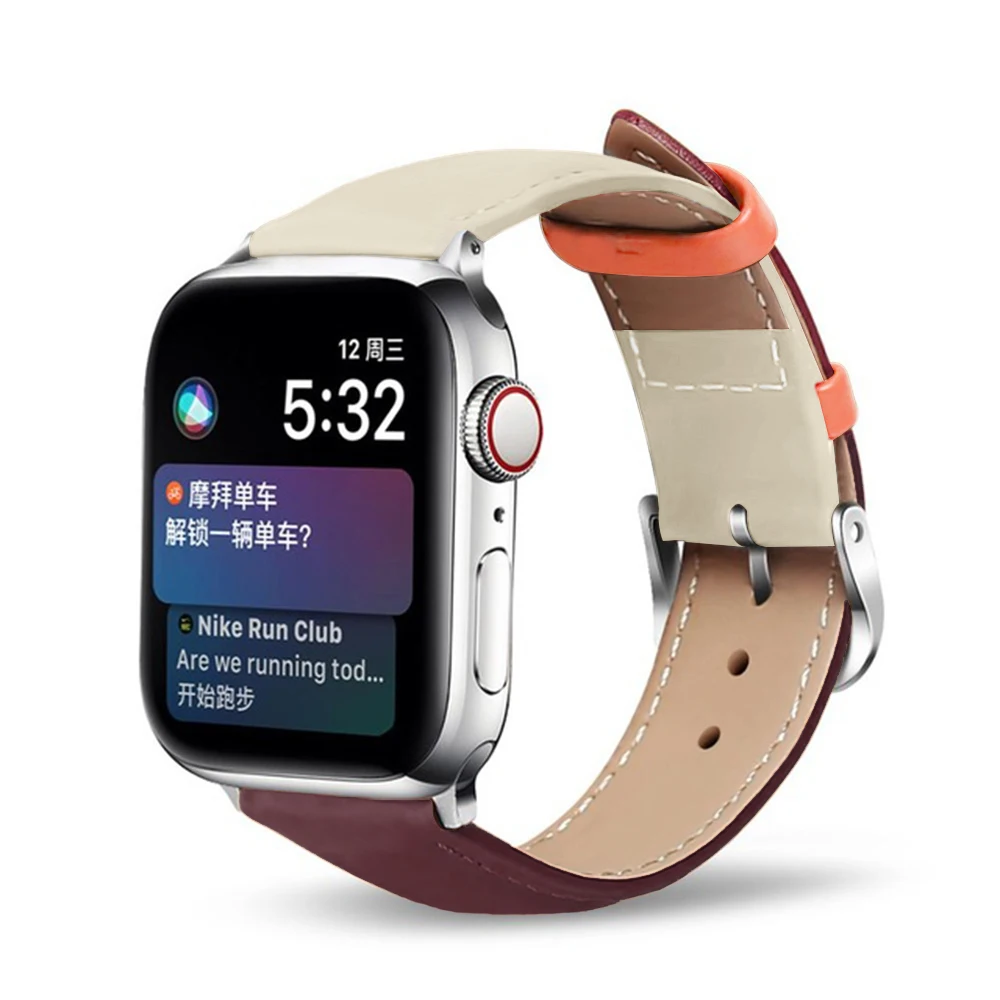 White plus brown Кожаный ремешок для часов Apple, подходит для 5, 40 мм, 44 мм, браслет, ремень из натуральной кожи, ремешок для часов 38 мм, 42 мм, iwatch, серия 4/3/2/1 - Цвет ремешка: White plus brown
