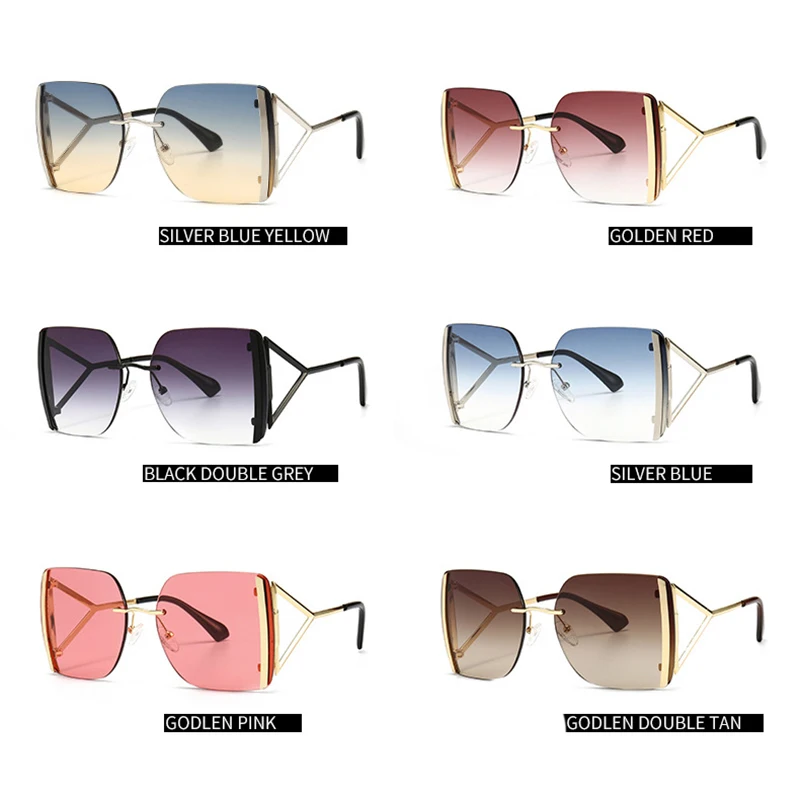 

Vintage Oversized Square Sunglasses Women Fashion Luxury Brand Designer Sexy Lady Metal Rimless Sun Glasses UV400 Pink Shades