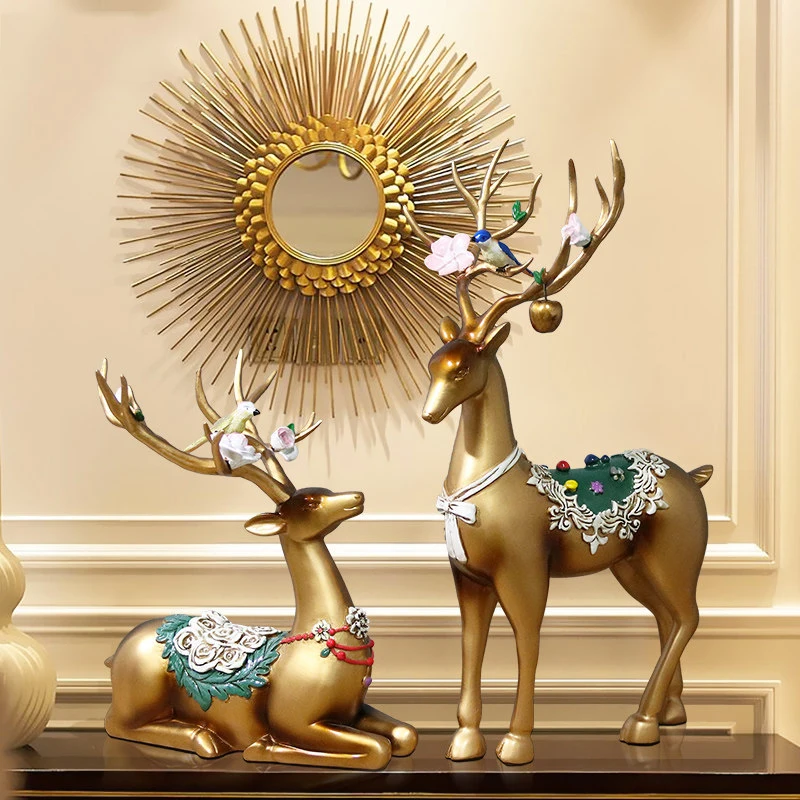 

European Resin Deer Elk Ornaments Creative Home Livingroom TV Cabinet Furnishing Decoration Hotel Figurines Crafts Wedding Gift