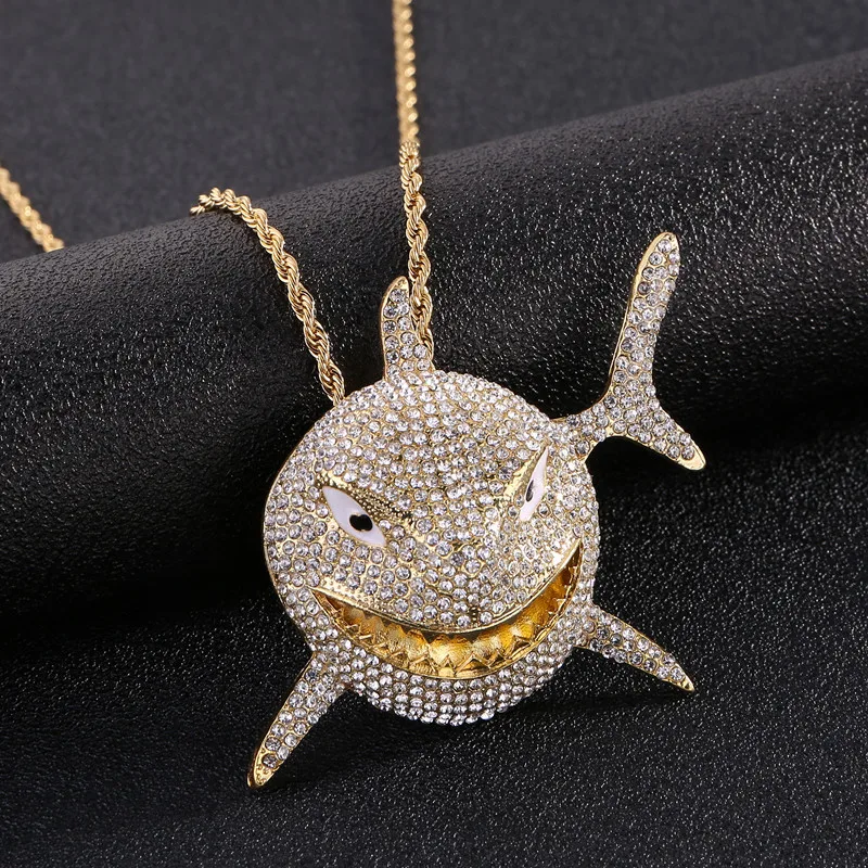 

Hip Hop Necklace Men Shark Pendant 6IX9INEWith Iced Out Crystal Miami Cuban Chain Jewelry