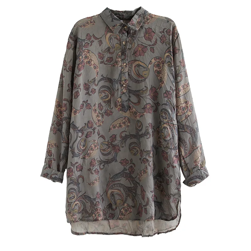 Рубашка женская льняная с длинным рукавом Свободный Топ в литературном стиле