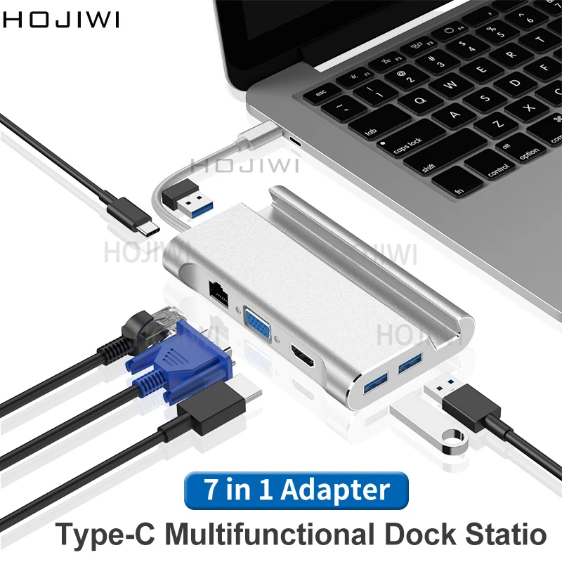 hojiwi 7 в 1 тип c концентратор usb c к hdmi 4k vga ад