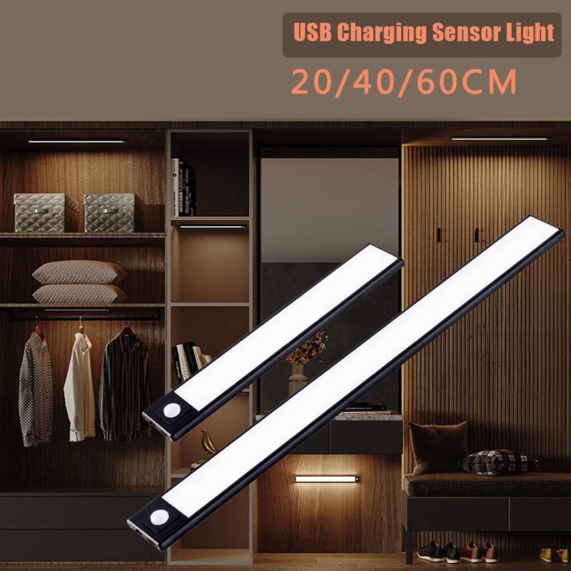 

LED Under Cabinet Lamp Ultra-thin Modern 80CM Sensor Night Automatic Lights for Kitchen Wardrobe Closet Wall Lamps USB Recharge