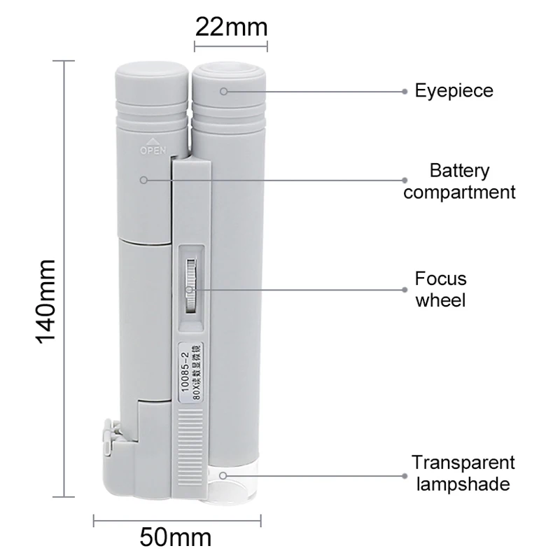 Microscopio de bolsillo portátil 40X 80X 100X 150X, minilupa blanca para lectura, lupa plegable con iluminación LED